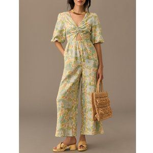 Anthropologie Sancia The Aida Twist-Front Jumpsuit Green Motif - XS